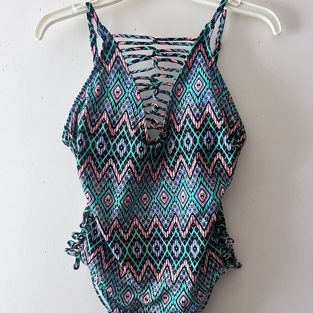 No Boundaries Women's Juniors Tribal Trance One Piece Bathing Suit Size Large